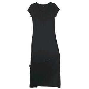 Ann Taylor ~Woman Size S~ Black Maxi Cap Sleeve Stretch Dress Side Slit.